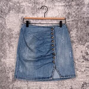 Retrofete Willa Skirt Small Womens Denim Snap Front Pleated